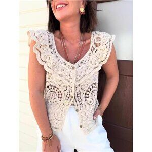 Crochet Lace Button Up Cardigan
